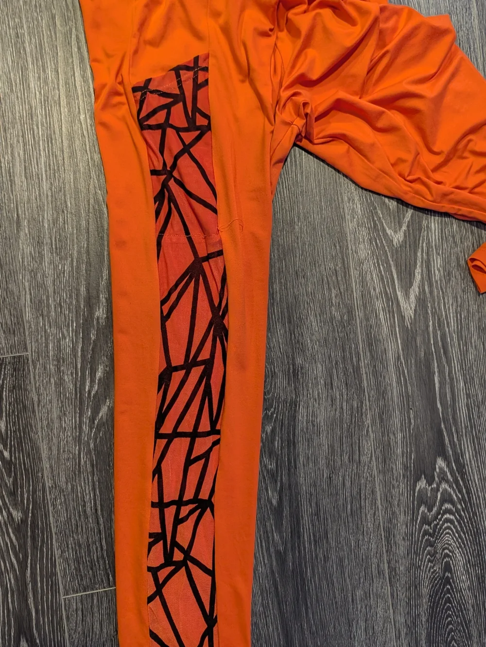 Neon Orange High-Waist Leggings with Printed Side Stripe
